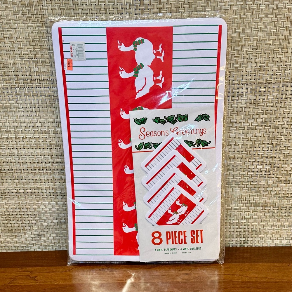 🎄🌟HP🌟VTG 1990s NIP 4 Goose Theme Vinyl Christmas Placemats & 4 Coasters